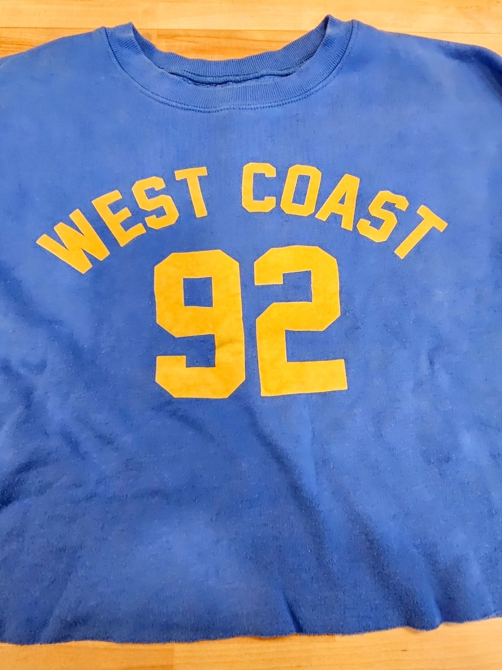 Zoe + Liv Crop Blue Sweatshirt with Yellow 'West Coast 92' Graphic